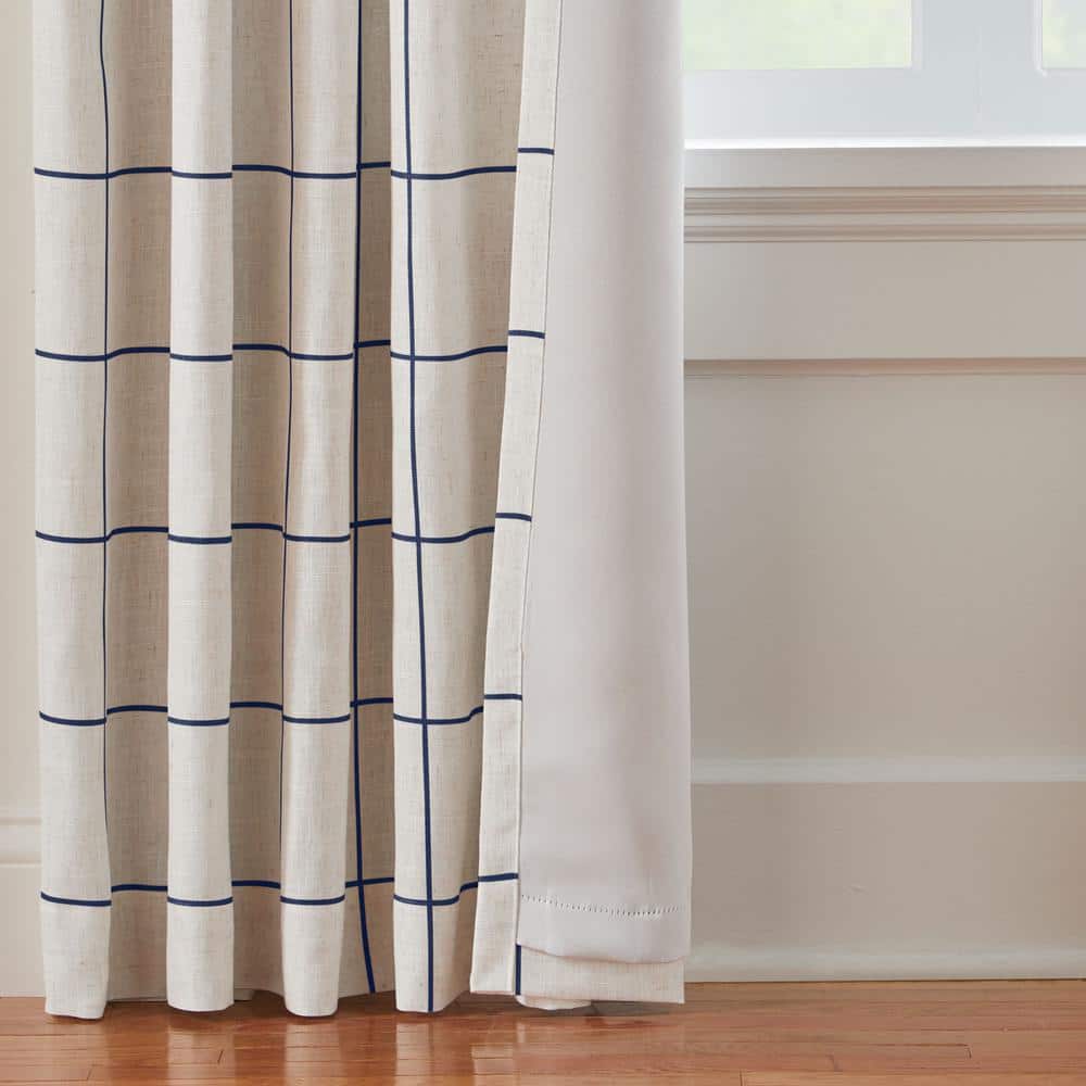 Indigo Plaid Linen-Blend Blackout Curtain Panel