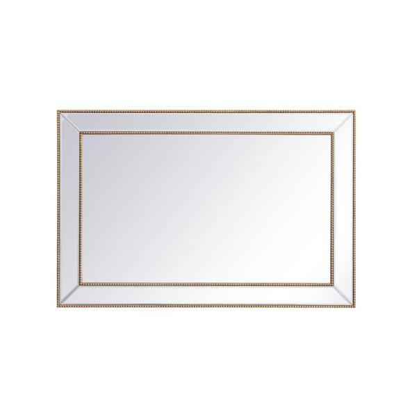 Unbranded Timeless Home 32in. H x 48in. W Contemporary Iris Beaded Rectangular Wall Mirror in Antique Gold
