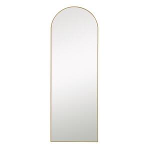 24 in. x 71 in. Modern Arched Framed Gold Full Length Mirror Leaning Mirror with Standing Holder