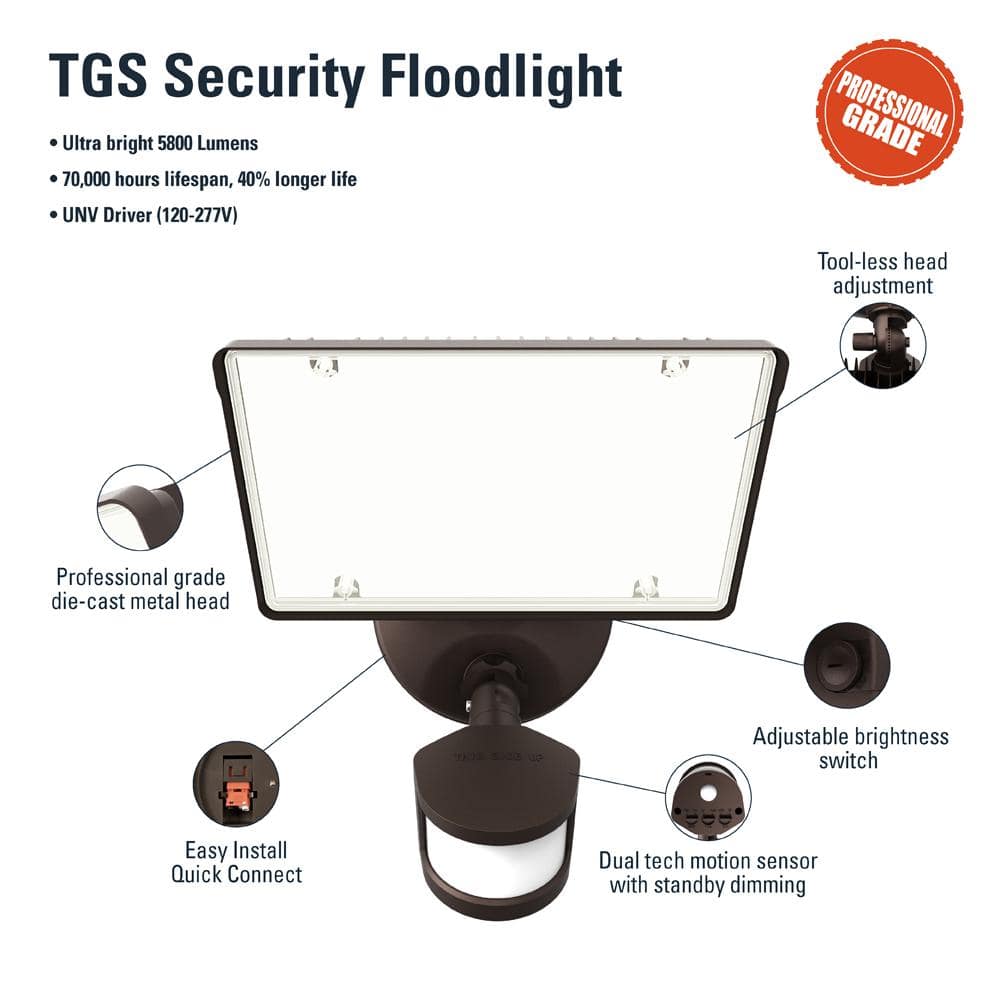 Bronze Motion Activated Outdoor LED Flood Light with Square Head