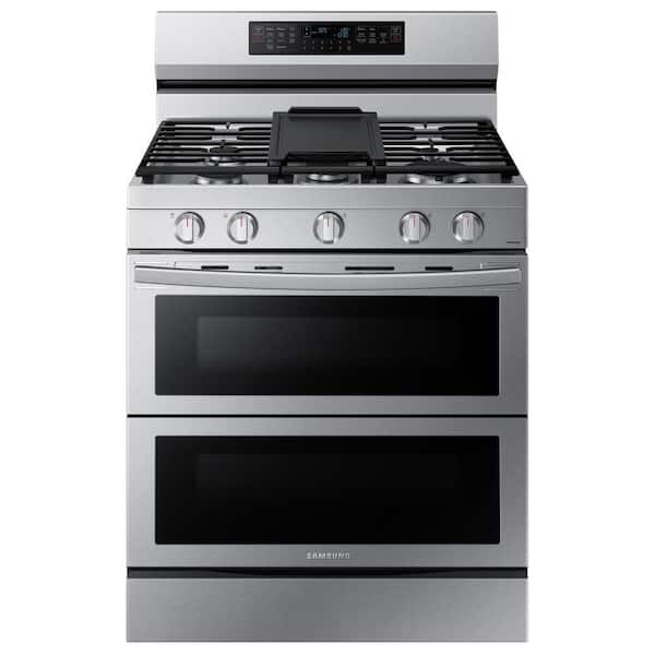 Samsung 6 cu. ft. 30 in. Freestanding Smart Double Oven Gas Range with Air Fry Fingerprint Resistant in. Stainless Steel