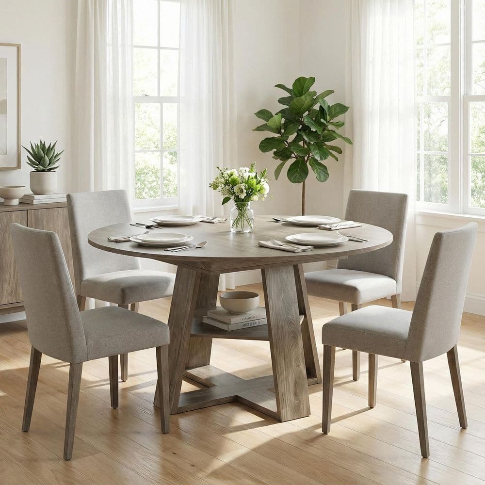 Carlow Natural Wood 59.06 in. Pedestal Base Extendable Dining Table with Removable Leaves Seats 8