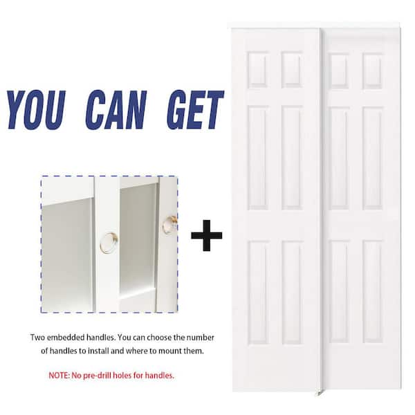 60 in. x 80 in. 6-Panel Honeycomb Core White Primed MDF Sliding Door with Handle, Hardware Track Kit and Floor Guide