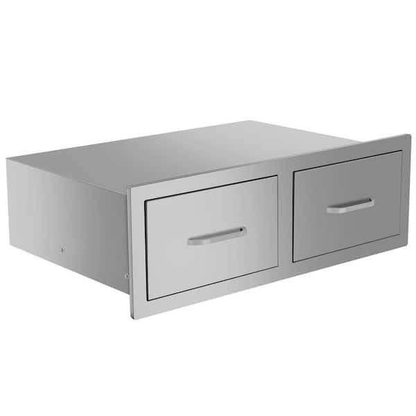 Outdoor Kitchen Drawers 29.5 in. W x 10 in. H x 19.7 in. D Stainless Steel Flush Mount Double Access Drawers with Handle