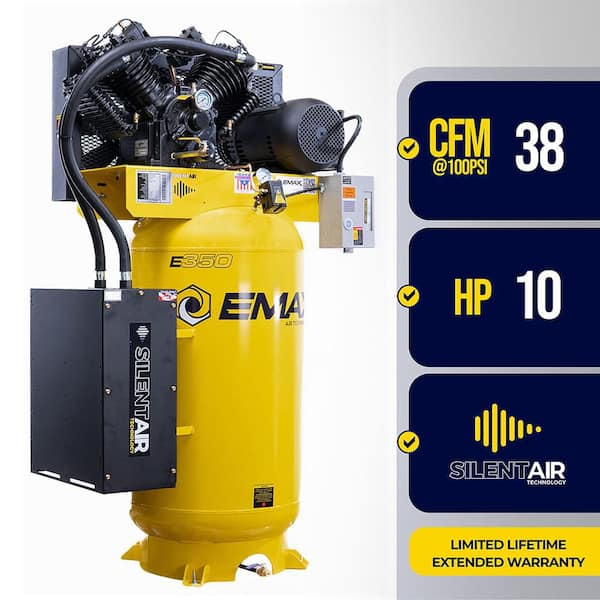 80 Gal. 10 HP V4 1-Phase Silent Air 175 PSI Electric Air Compressor with Isolator Pads and Auto Drain