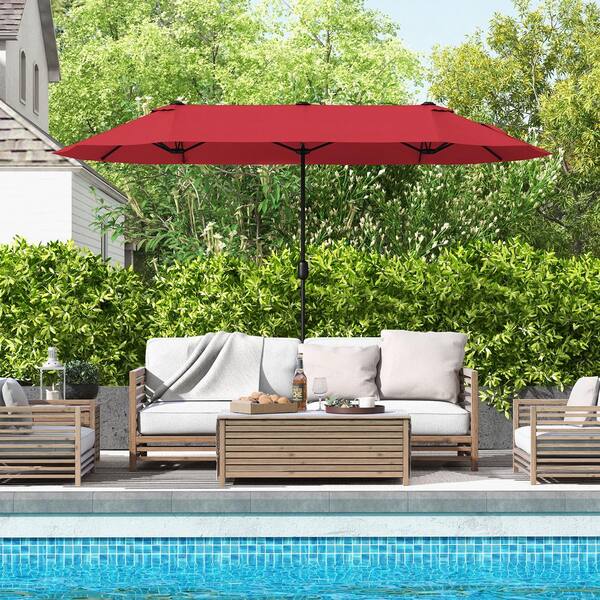 ANGELES HOME 13 ft. Double-Sided Patio Twin Table Market Patio