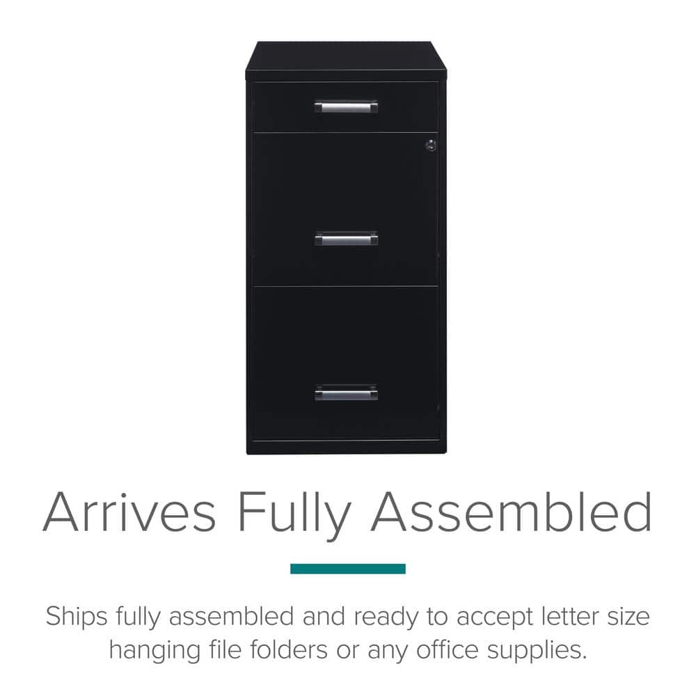 Black Steel 3-Drawer Lockable Vertical File Cabinet