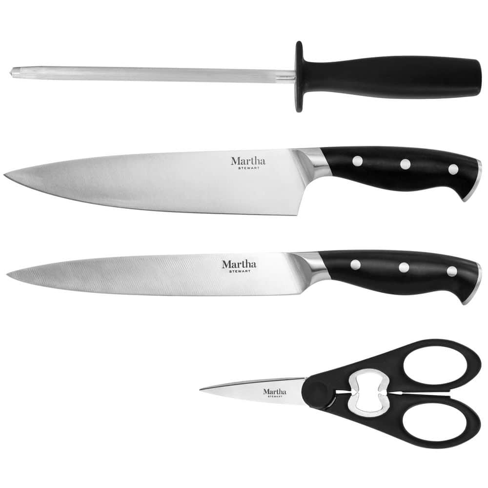 14-Piece Stainless Steel Knife Set with Black Handles and Wood Block