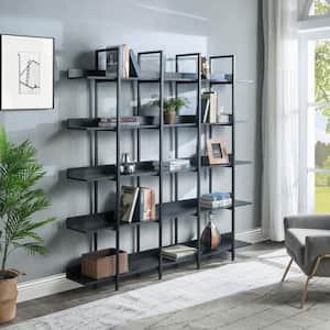 70.9 in. H x 70.9 in. W Black Industrial Style 5 Tier Open Bookshelf with Metal Frame