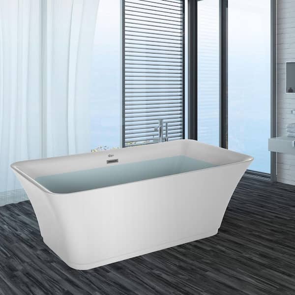 Empava 59 in. Acrylic Double Ended Flatbottom Bathtub Non-Whirlpool Freestanding Soaking Tub in White