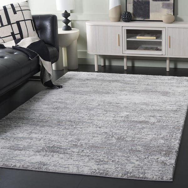 Century 8 ft. x 10 ft. Gray/Ivory Striped Watercolor Area Rug