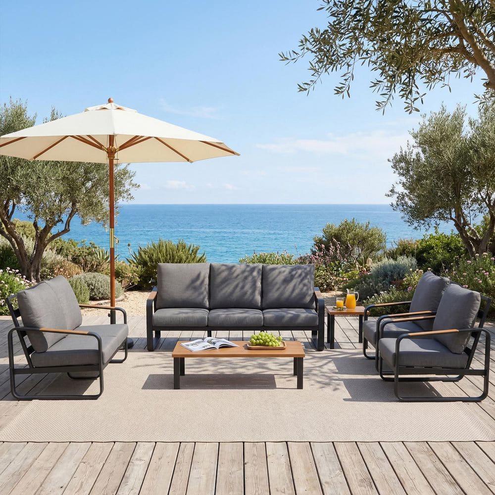 TRIBESIGNS WAY TO ORIGIN 6-Piece Gray Polyester Conversation Set w ...