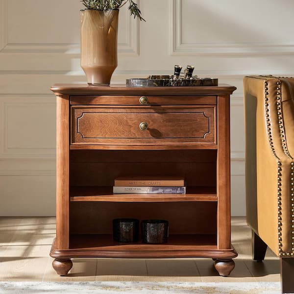 Nicolas Brown 1-Drawer 28 in. W Nightstand with Built-In Power Outlet