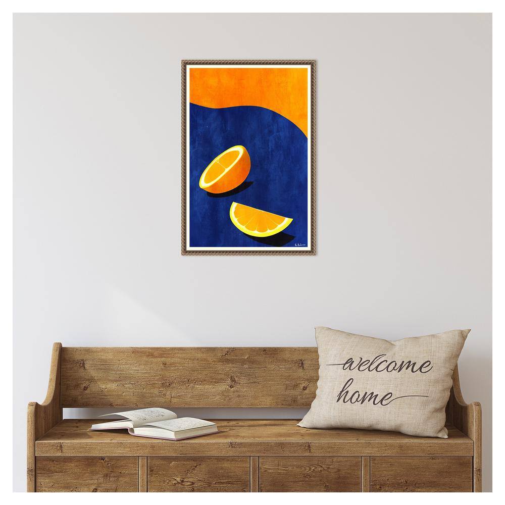 Vibrant Orange and Blue Abstract Canvas Wall Art with Beaded Frame