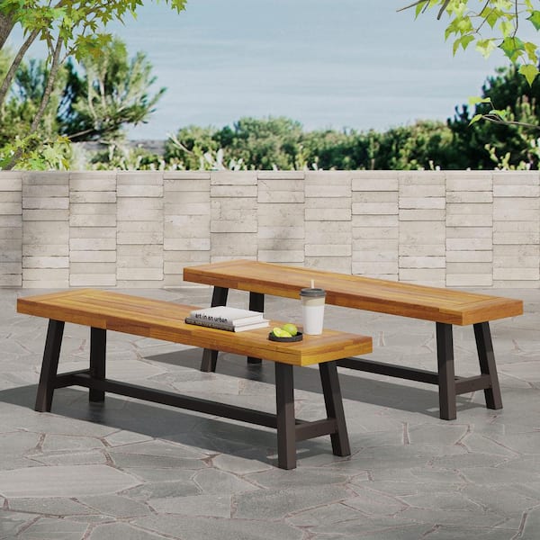 Unbranded Wood Outdoor Storage Stool Bench in Sandblasted Brown (Set of 2)