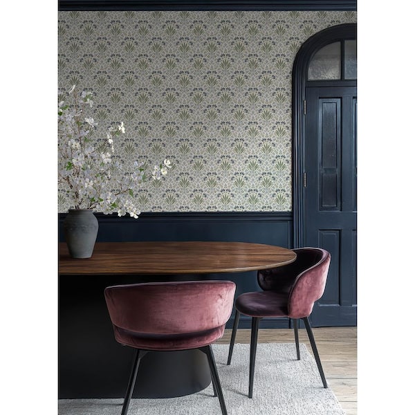 Woodbury Blue Floral Damask Wallpaper