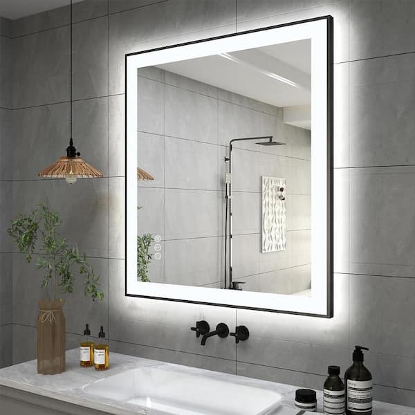 30 in. W x 36 in. H Rectangular Framed Front and Back LED Lighted Anti-Fog Wall Bathroom Vanity Mirror in Tempered Glass