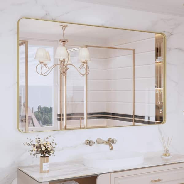 Klajowp 42 in. W x 40 in. H Rectangular Framed Wall Mounted Bathroom Vanity Mirror in Brushed Gold