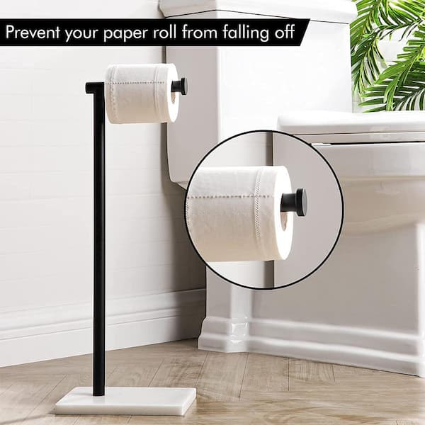 Freestanding Toilet Paper Holder with Marble Base in Brushed Finish