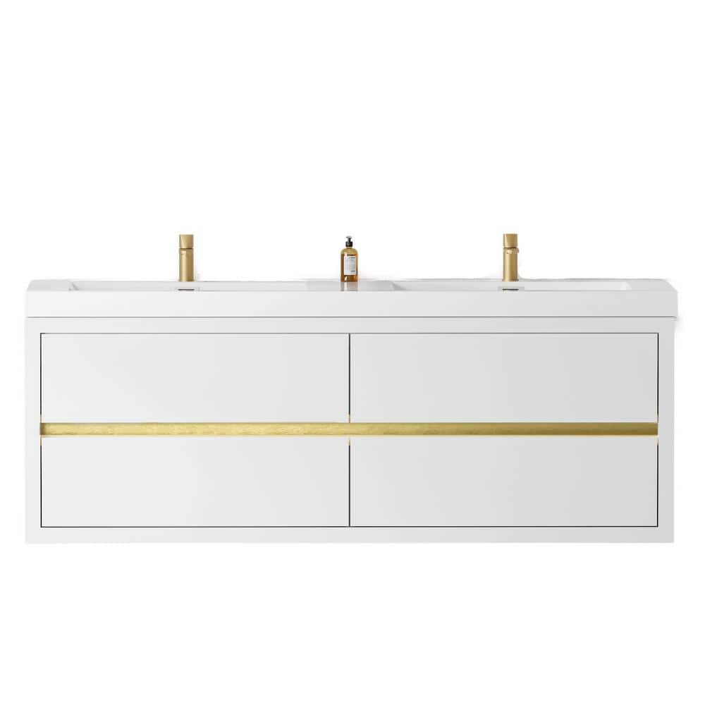 59.06 in. W x 19.69 in. D x 22.44 in. H Wall-Mounted Bath Vanity in Glossy White with White Resin Top price history on PriceWatchPro