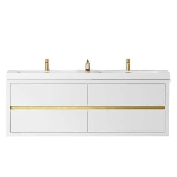 59.06 in. W x 19.69 in. D x 22.44 in. H Wall-Mounted Bath Vanity in Glossy White with White Resin Top