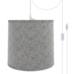 1-Light White Plug-In Swag Pendant with Grey Hardback Empire Fabric Shade