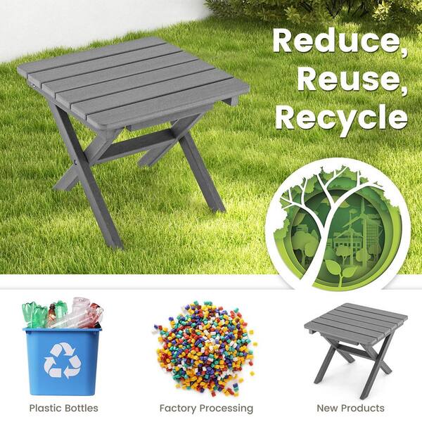 Costway Gray Outdoor Folding Side Table Weather-Resistant