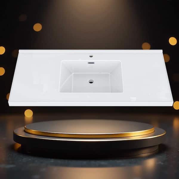 Tco 48 in. Wx 22 in. D Solid Surface White Rectangular Single Sink Vanity Top w/ Backsplash & Basin Bathroom Countertop