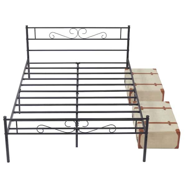 Queen Size Bed Frame with Headboard and Footboard, No Box Spring Needed Heavy Duty Metal Platform, Black, 61.02" W