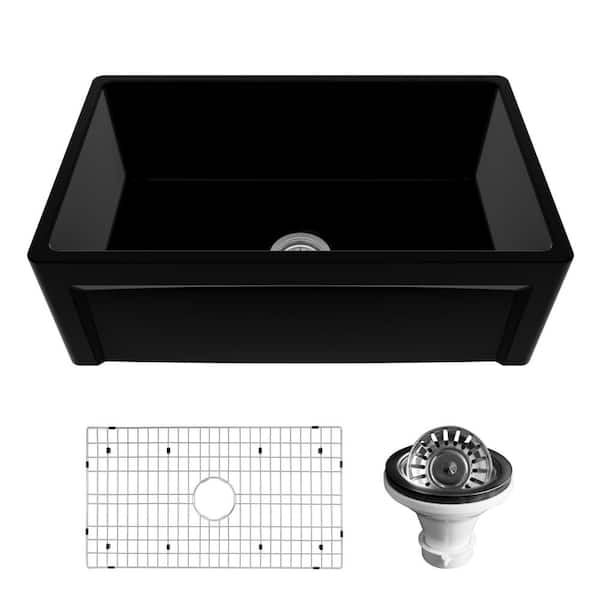 Fireclay 30 in. Farmhouse/Apron-Front Single Bowl Matte Black Gloss Fireclay Kitchen Sink with Reversible Apron Front