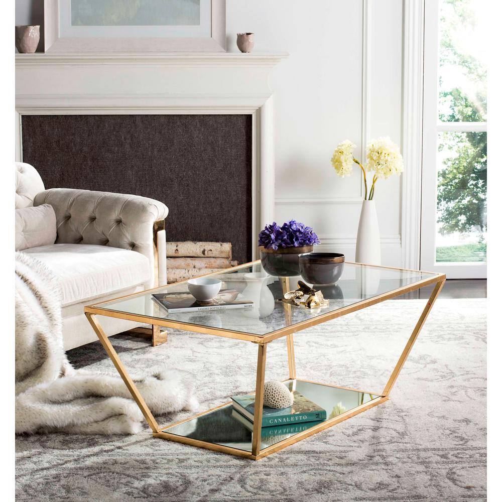 Allene Gold and Clear Glass Rectangular Coffee Table