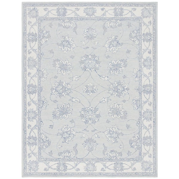 SAFAVIEH Micro-Loop Light Blue/Ivory 8 ft. x 10 ft. Border Medallion Area Rug