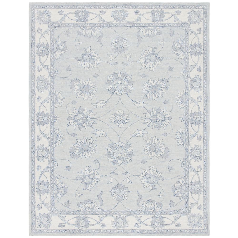 SAFAVIEH MicroLoop Light Blue/Ivory 9 ft. x 12 ft. Border Medallion