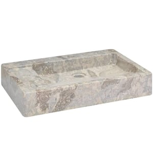 22.8 x 15.4 x 3.9 in. Rectangular Marble Sink in Gray with Faucet Hole