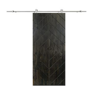Diamond 30 in. x 84 in. Fully Assembled Charcoal Black Stained Wood Modern Sliding Barn Door with Hardware Kit