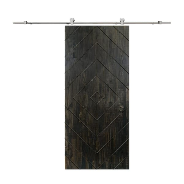 CALHOME Diamond 30 in. x 96 in. Fully Assembled Charcoal Black Stained Wood Modern Sliding Barn Door with Hardware Kit