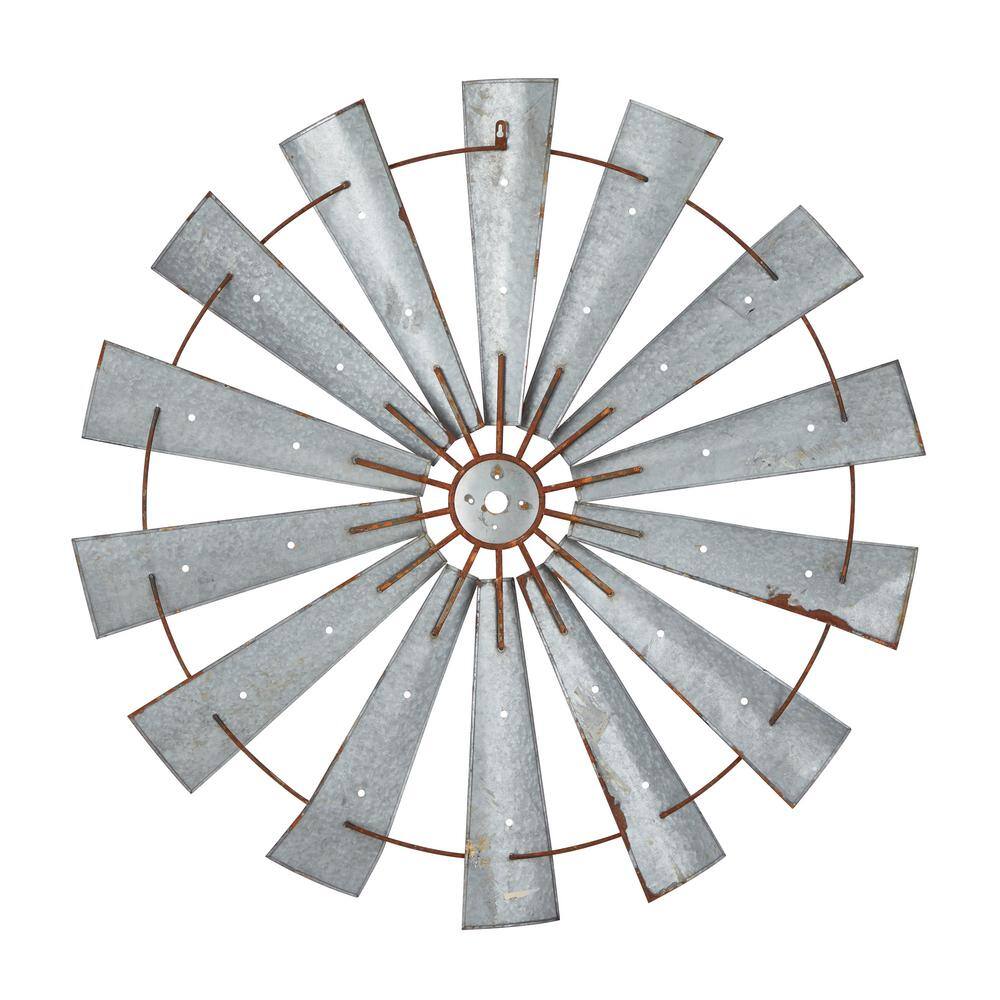 48" Gray and Brown Metal Radial Windmill Wall Sculpture