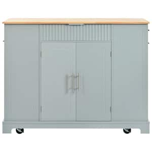 Grey Blue Rubber wood Kitchen Cart with Power Outlet and Adjustable Shelf