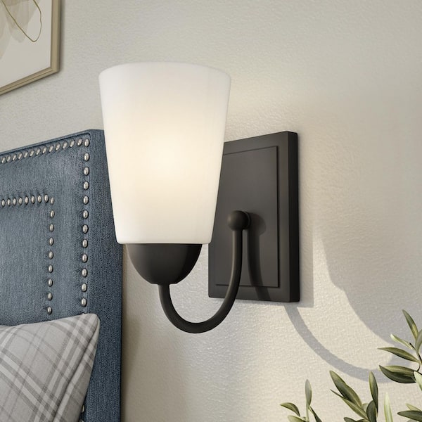 Designers Fountain Malone 9.25 in. Matte Black Wall Sconce with Frosted Glass Shade