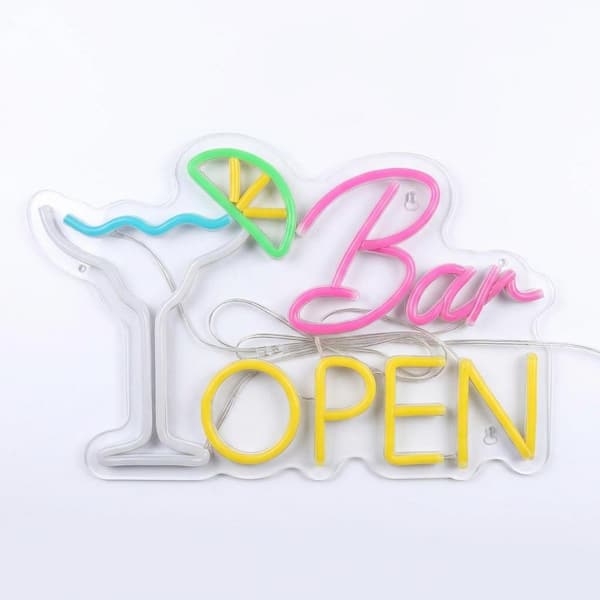 Neon Open Sign USB Dimmable Cocktails Shape LED Neon Light for Bar Coffee Home Pub Man Cave Party Wall Decor