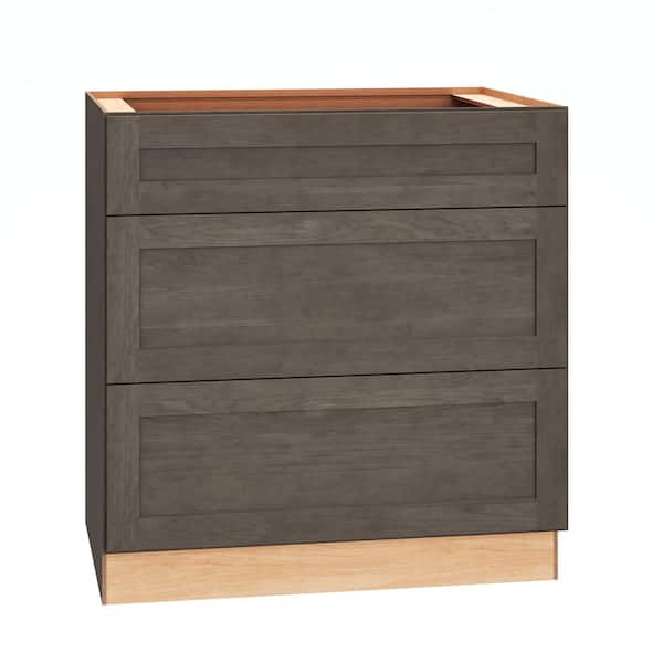 QuickShip Cottage 33 in. W x 24 in. D x 34.5 in. H Assembled Plywood Shaker 3-Drawer Base Kitchen Cabinet in Fieldstone