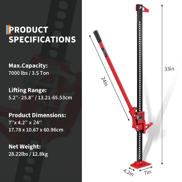 Heavy-Duty Steel High Lift Utility Jack with Adjustable Height