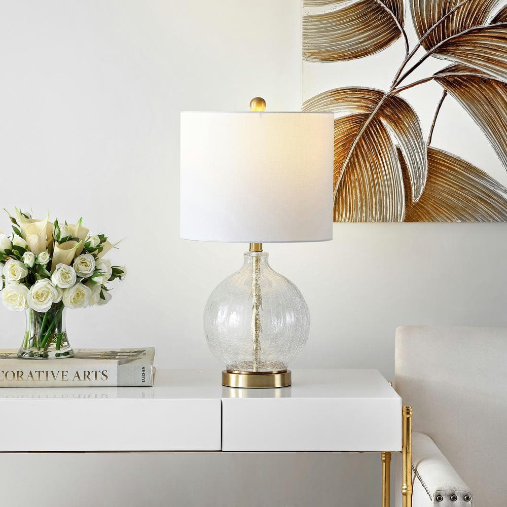 Lovell 23" Clear Glass and Gold Table Lamp with White Shade