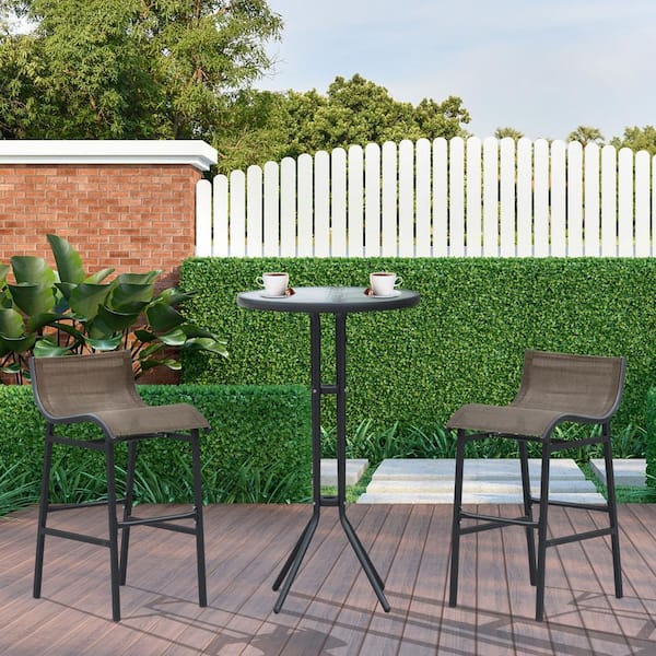 3-Piece Black Metal Outdoor Bistro Set with Round Patio Pub Table