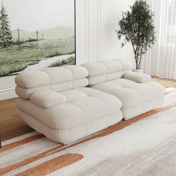 Magic Home Vintage 73 in. Square Arm 2-Piece Velvet Soriana Sectional Sofa in Beige