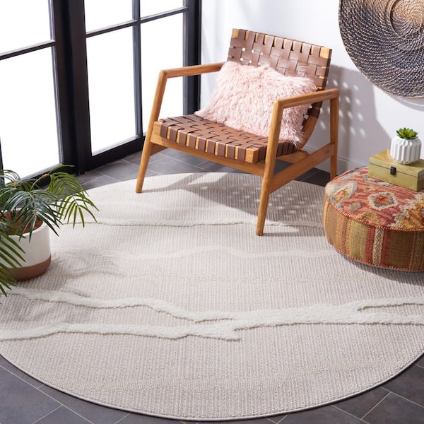 Trends 9 ft. x 9 ft. Round Beige/Ivory Cracked High-Low Area Rug