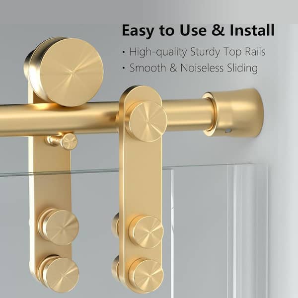 56-60 in. W x 75.5 in. H Sliding Frameless Glass Shower Door, Handle and Seal Strip for Waterproof, Towel Bar