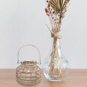 Brown Glass Rattan Wrapped Vase/Tealight Holder with Handle