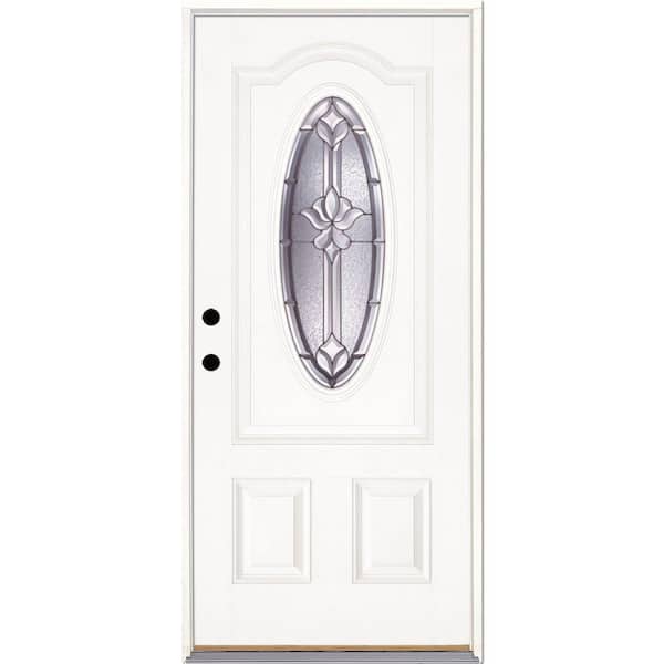 Feather River Doors 37.5 in. x 81.625 in. Medina Zinc 3/4 Oval Lite Unfinished Smooth Right-Hand Inswing Fiberglass Prehung Front Door