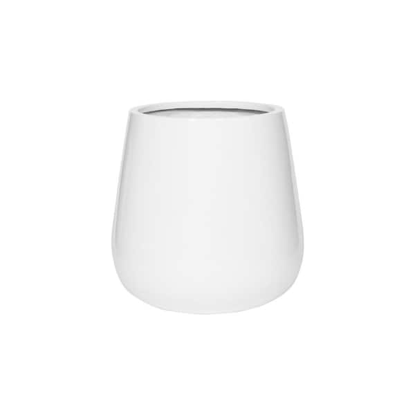 PotteryPots Medium 18.1 in. Tall Glossy White Pax Fiberstone Indoor Outdoor Modern Round Planter